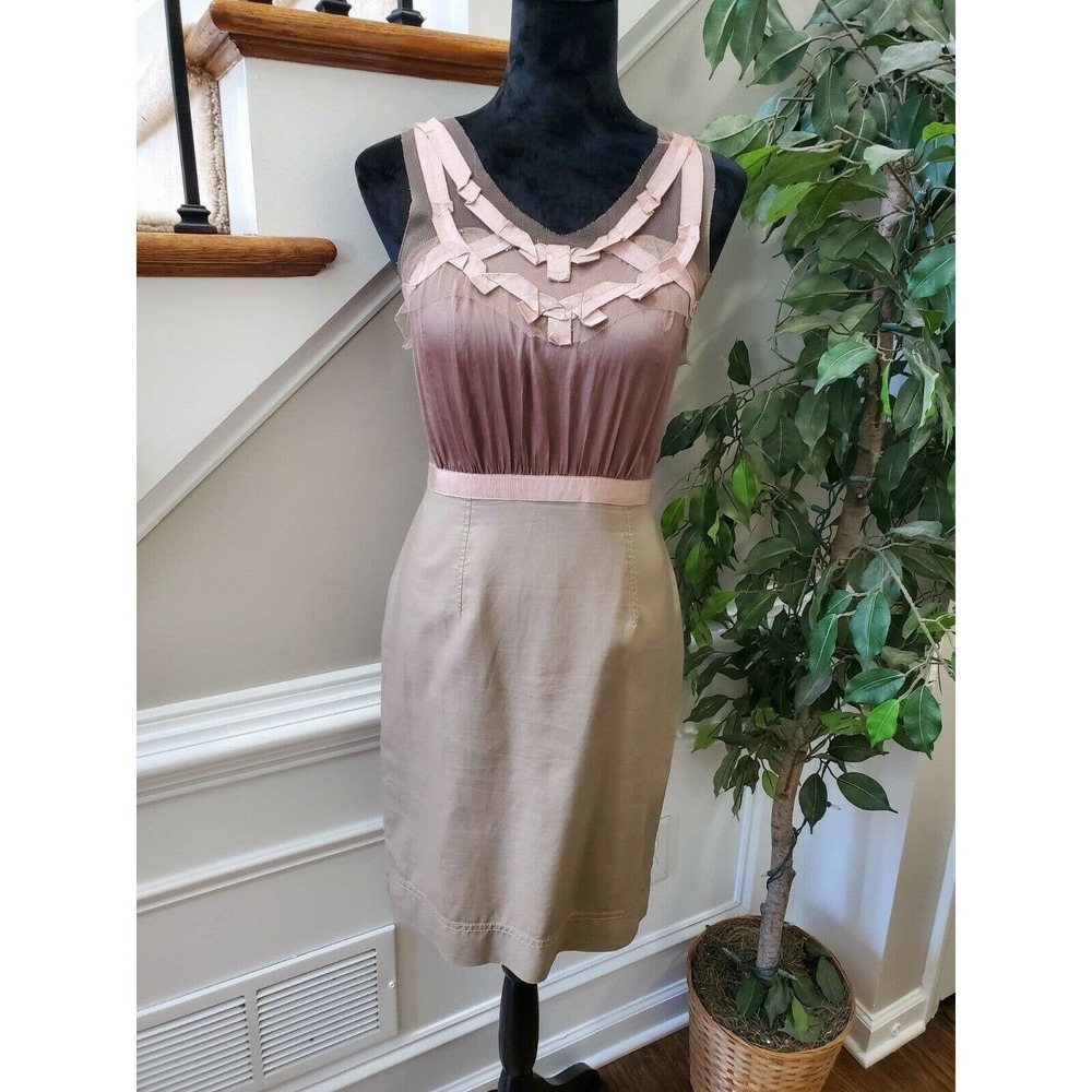 Loft Ann Taylor Women 100% Polyester V-Neck Sleeveless Knee Length Dress Size 4